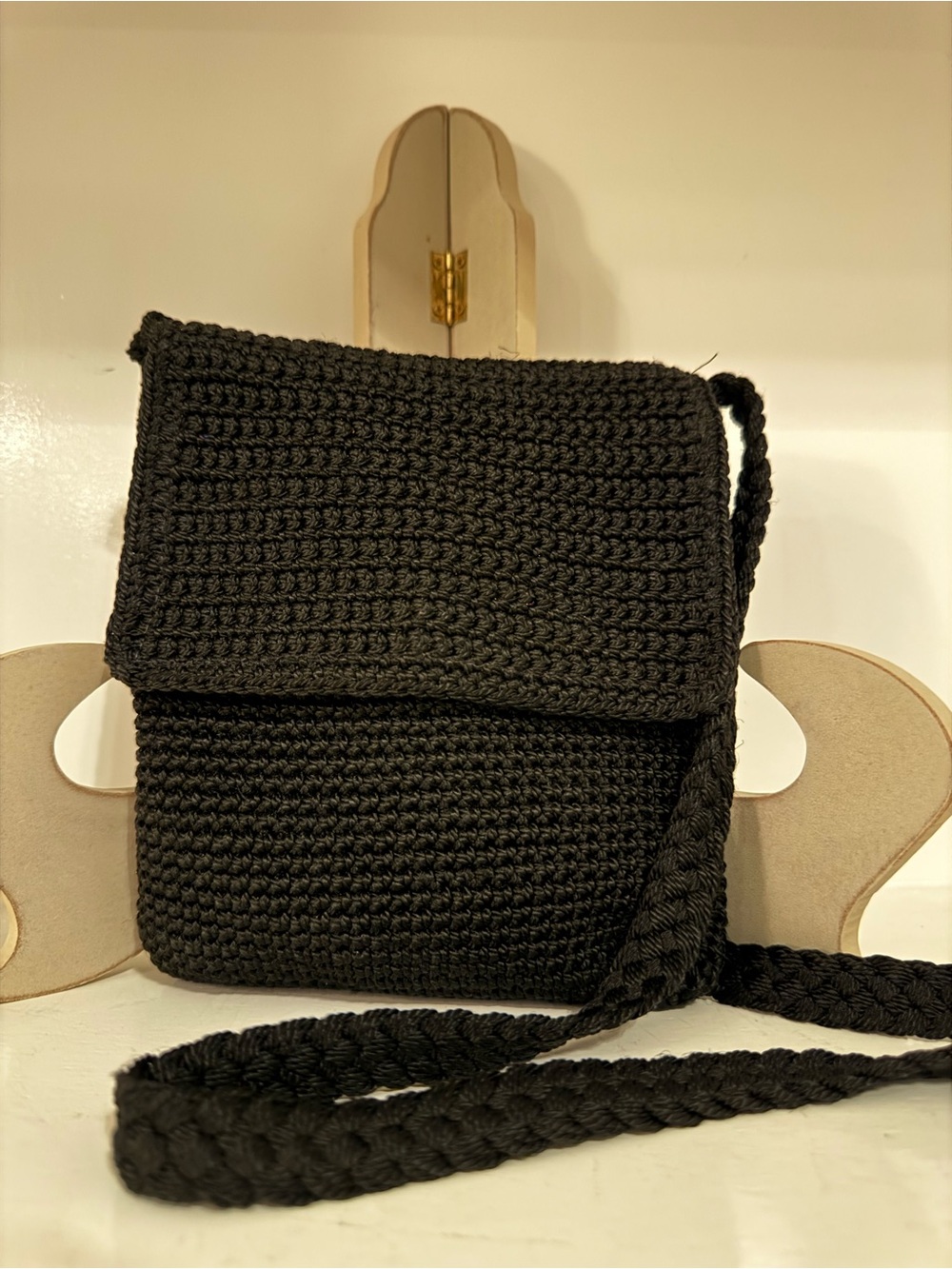 Vintage The Sak Black Crochet Crossbody Flap Bag – Boho Y2K Mini Purse